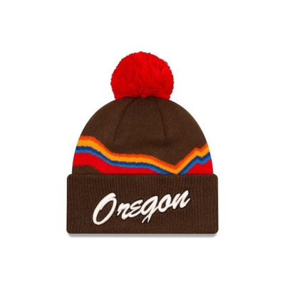 Brown Portland Trail Blazers Hat - New Era NBA City Edition Pom Knit Beanie USA1489270